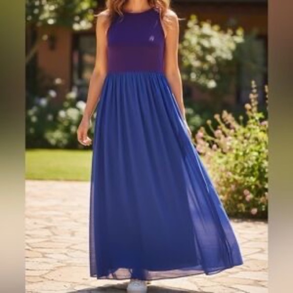 Sleeveless Two-Tone Royal Blue Maxi Dress